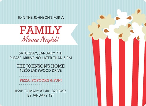 Popcorn Family Movie Night Invitations